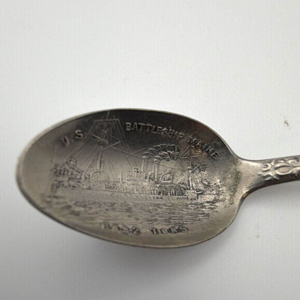 U.S. Battleship Maine Souvenir Spoon Spanish-American War Militaria Original - Picture 2 of 3